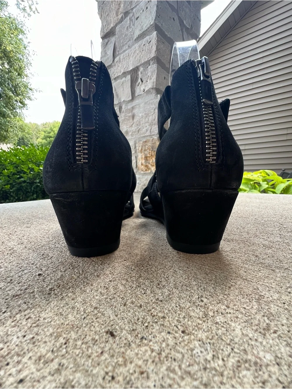 EILEEN FISHER Black Suede Strappy Wedge Sandals Size 7